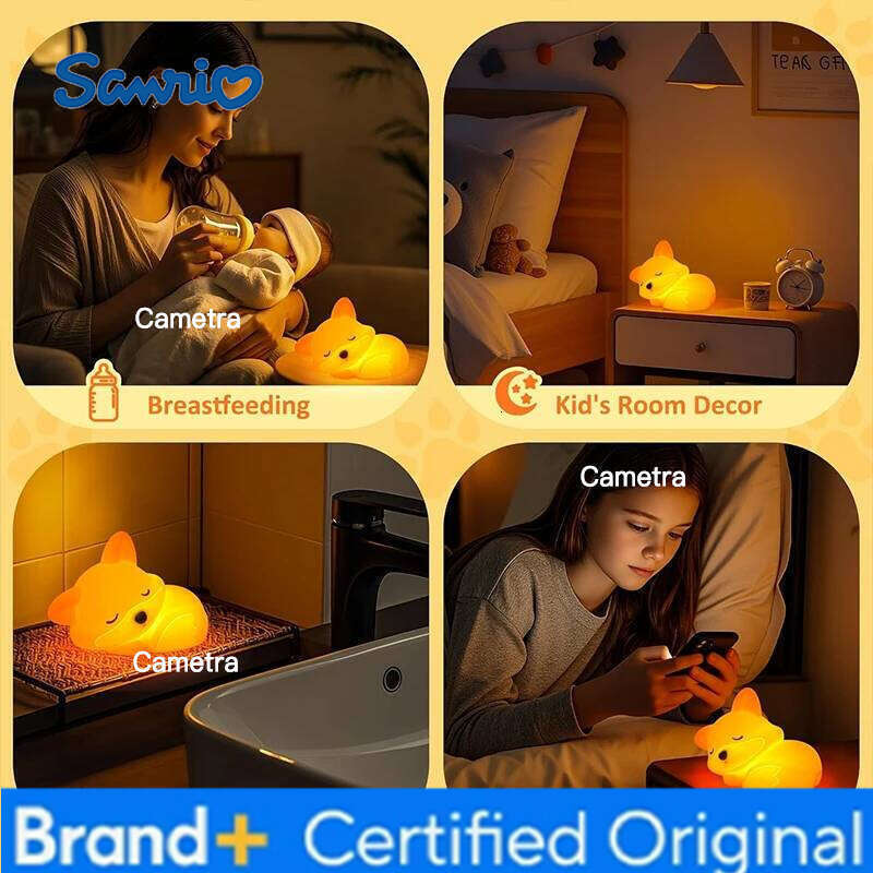 Sanrio Fox Night Light, Squishy Silicone Lamp Novelty Gifts, Rechargeable Dimmable Timer Bedside Touch Nightlight for Breastfeeding H260128