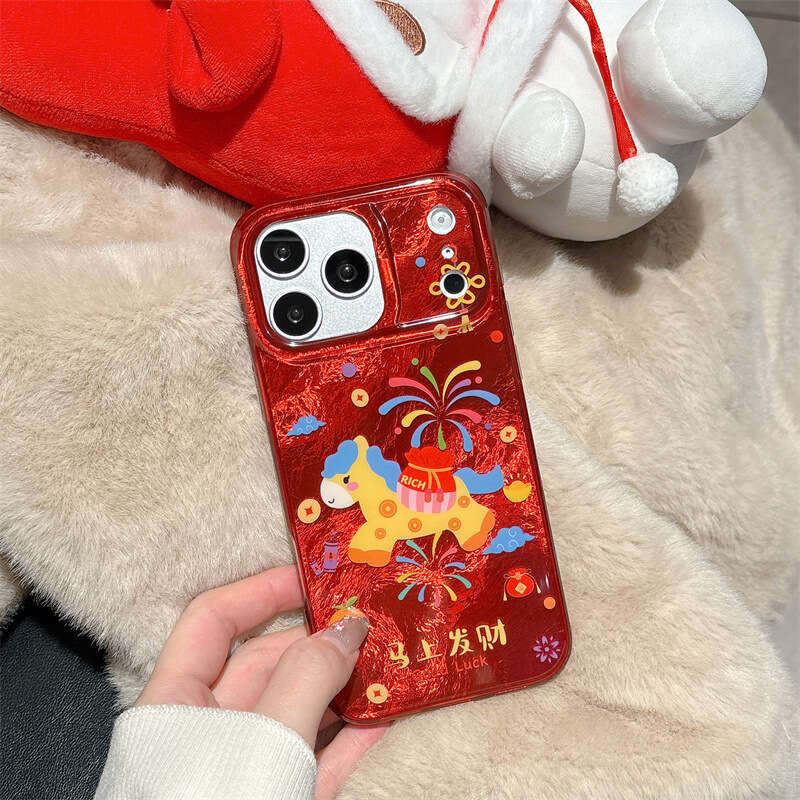 New Year Red Fireworks Lucky Bag Little Horse Compatible with iPhone 17 Apple 16 Pro Max/15/14 Phone Case High-end Feel S260128