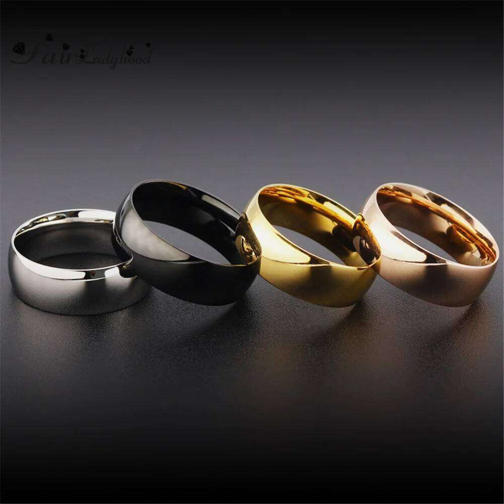 FairLadyHood Simple Rose Gold For Men Women Plate With Silver Color Stainless Steel Rings Jewelry Wedding Ring Couple XJ260127