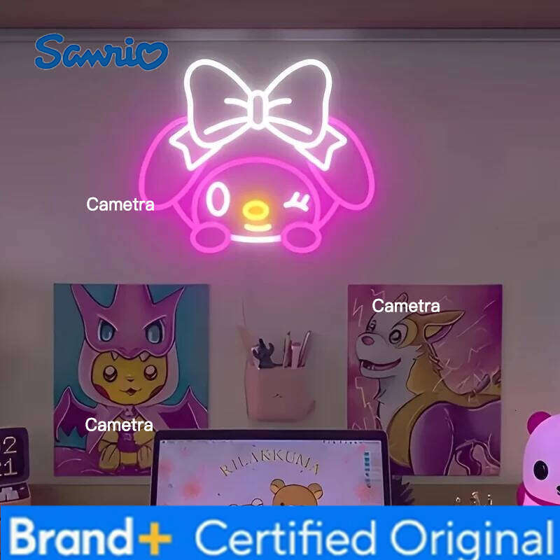 Sanrio My Melody Sign Light Cute LED Neon Lamp Pink Bow USB Powered Bedroom Teen Room Wall Decor Gift for Girls Boys Dimmable H260128