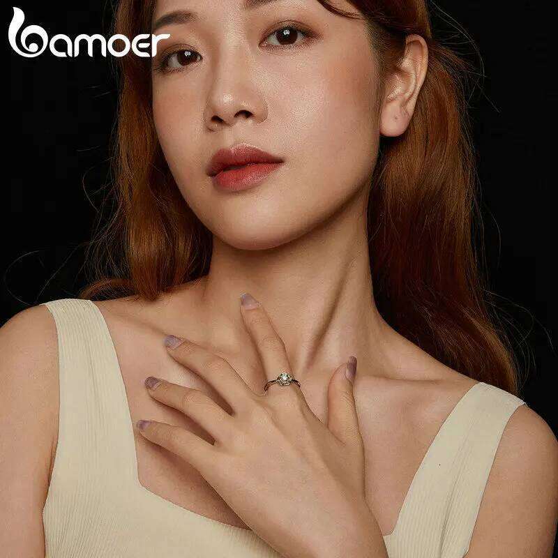 BAMOER Engagement Rings for Women, 925 Sterling Silver Big Flower Shaped Moissanite Halo Ring MSR054-E XJ260127