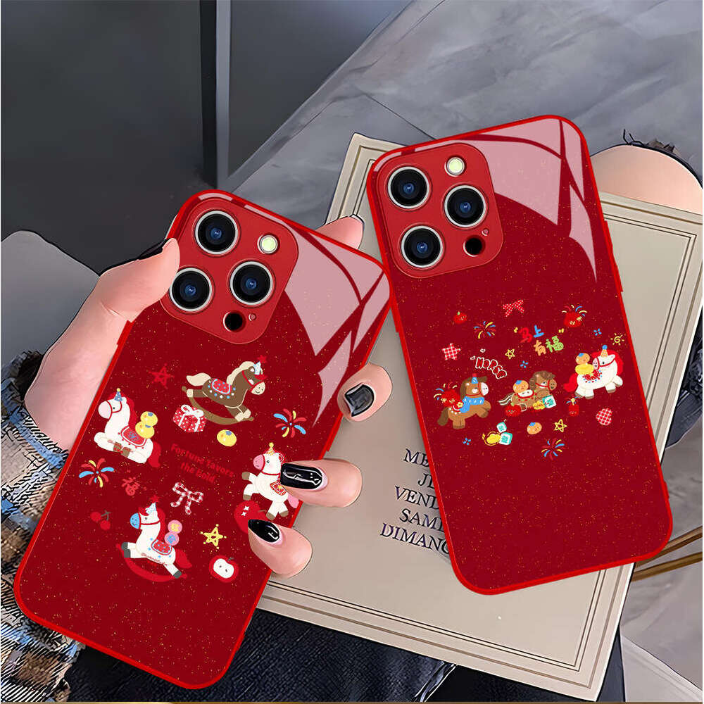 2026 Phone Apple 17pm Red Glass iPhone 17 Year of the Horse New Creative Protective Hard Case S260128 5b4