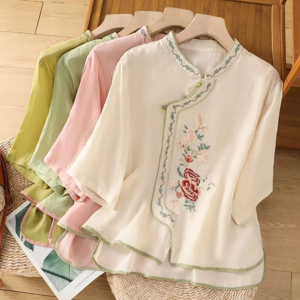 Casual Loose Blouse Shirt Women Clothes Summer Cotton Linen Ladies Tops Tee Blusas Vintage Embroidery Woman Camiseta Mujer 260128