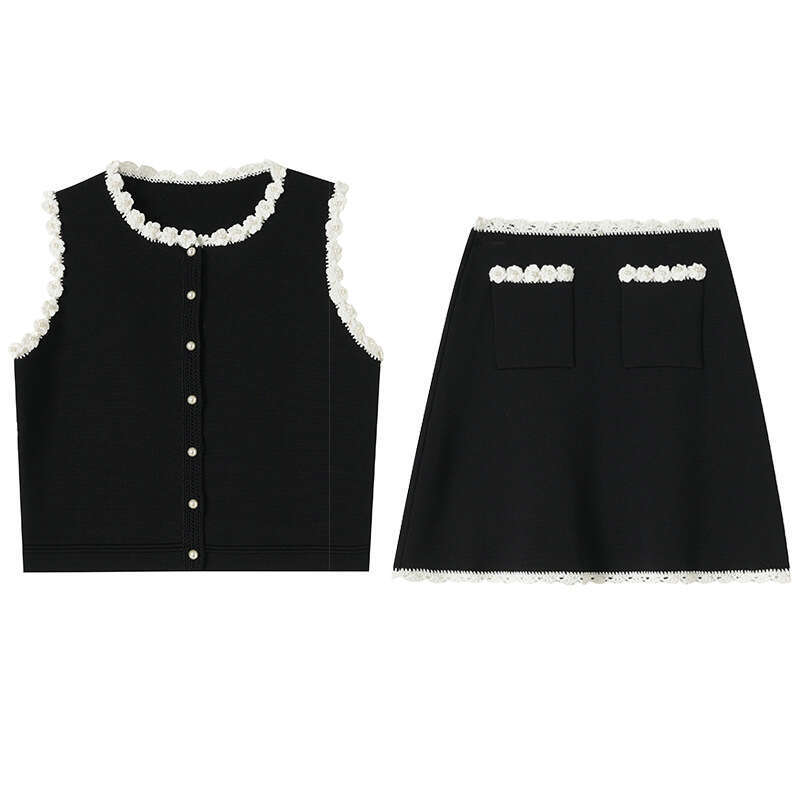2026 Spring/Summer New French Crochet Knitted Short Skirt Style Fashion Women's Tank Top Two Piece Set