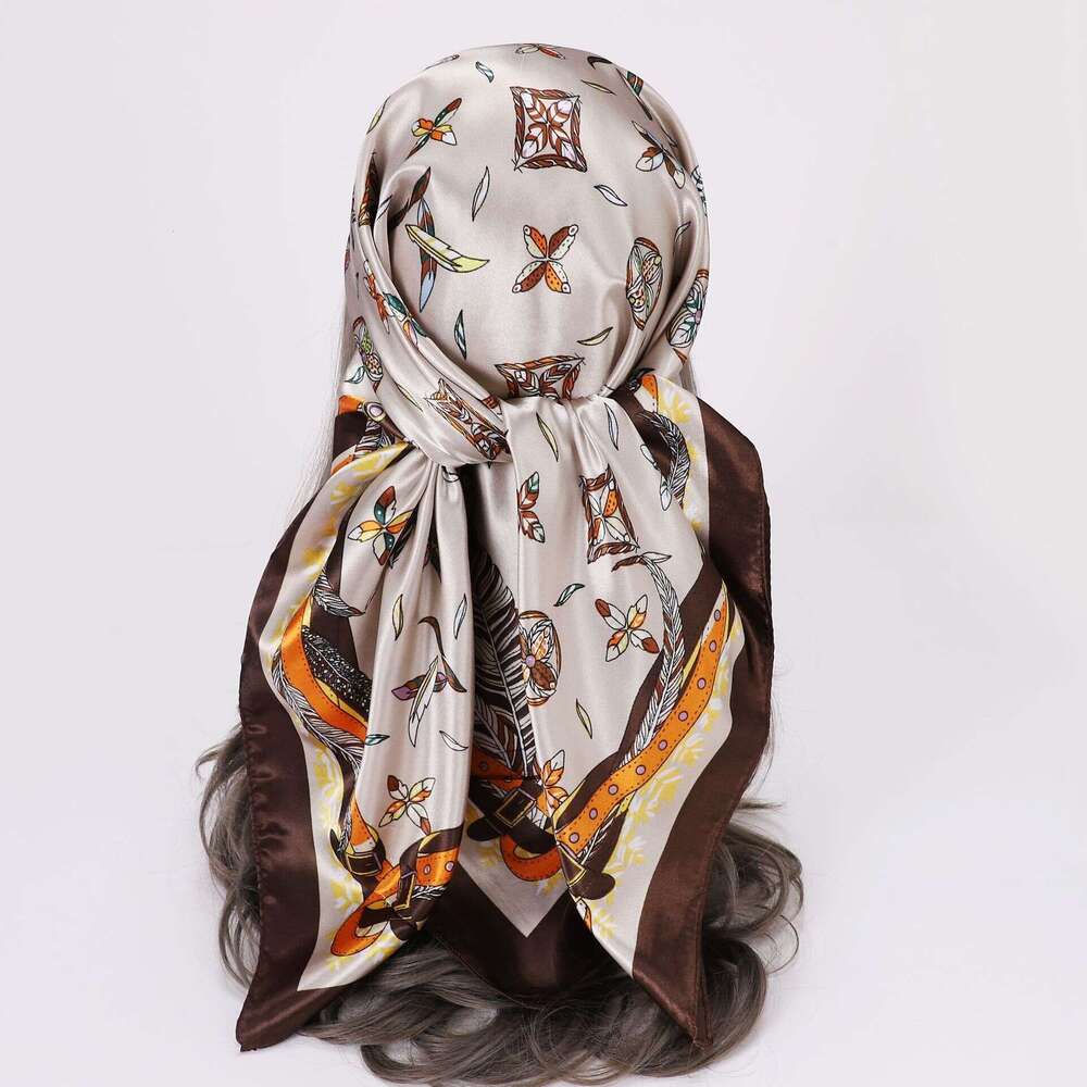 Imitation Silk Women's Headscarf 90*90CM Square Patterned Neck Shawl European And American Scarf