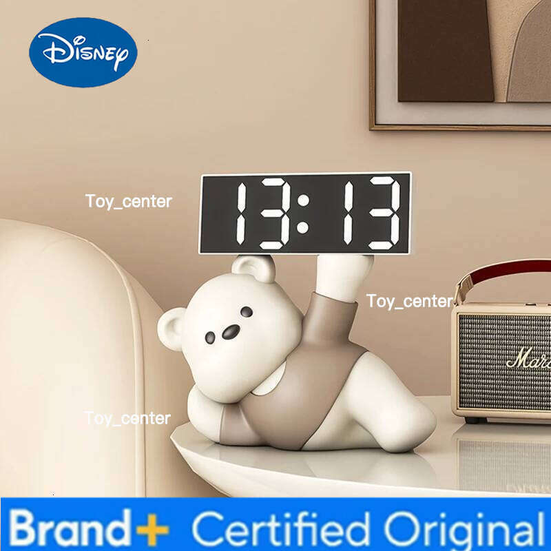 Disney Home Decor Creative Alarm Clock Bear Statue Desktop Ornaments Bedroom Luminous Animal Sculpture Art Ornament Cute Birthday Gift H260128
