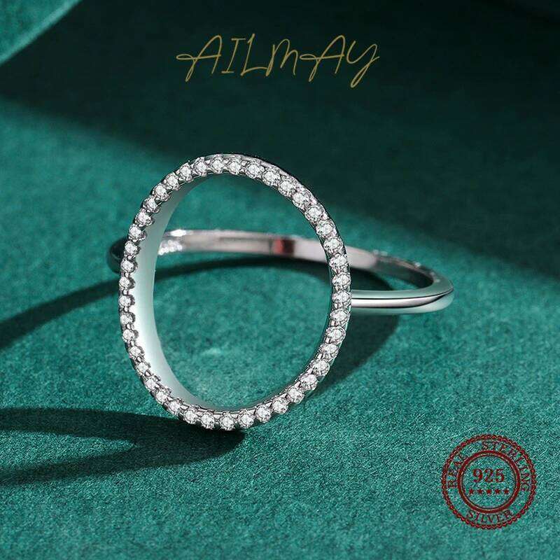 Ailmay New Arrival 100% 925 Sterling Silver Fashion Round Dazzling CZ Finger Ring For Women Girls Party Accessories Jewelry XJ260127