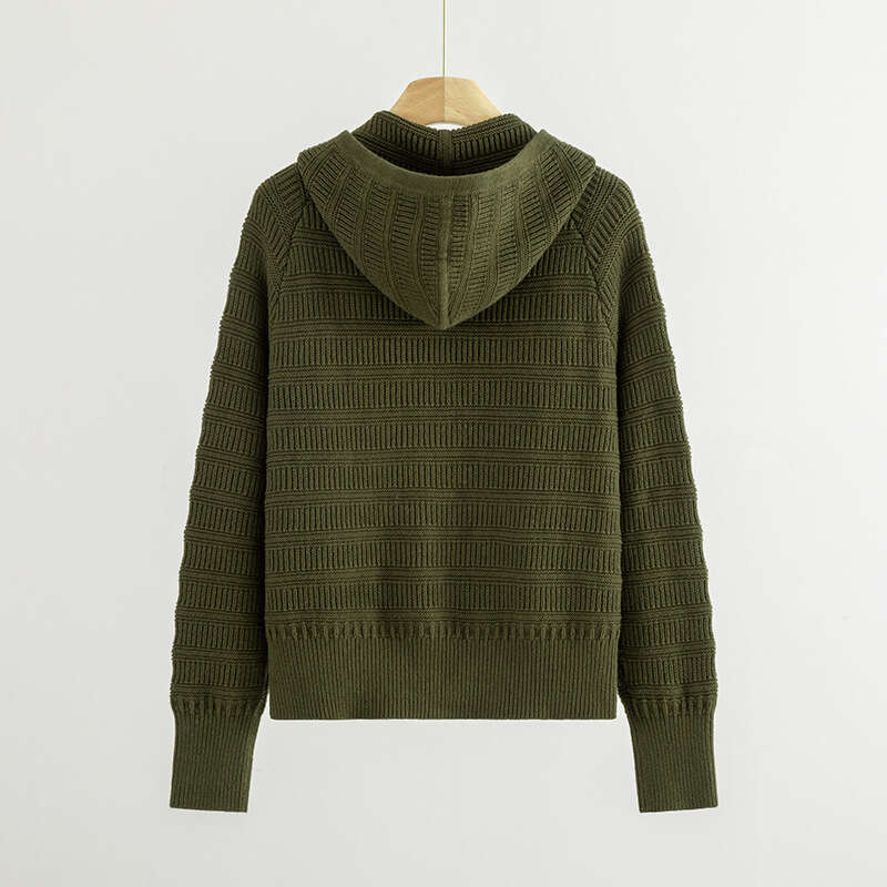 2026 Autumn/Winter Home Cotton Cashmere 3D Texture Double Head Zipper Hoodie Multi functional Thick Knitted Sweater