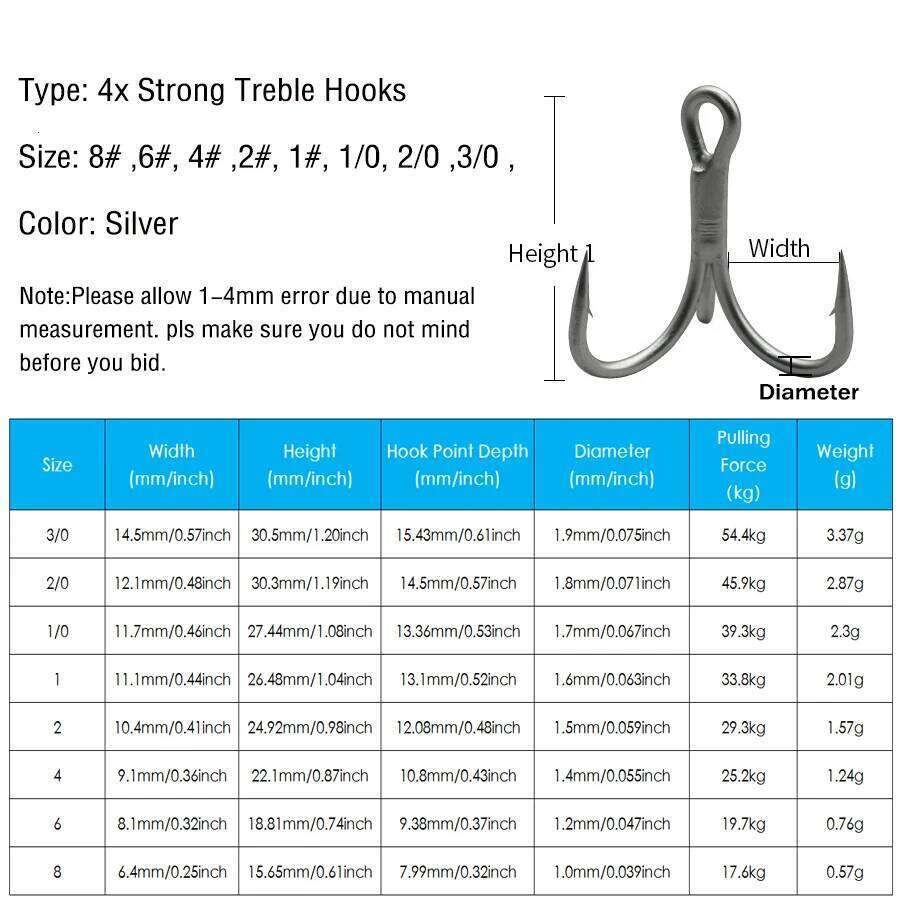 4x Strong Treble 10Pcs Saltwater Carbon Steel Fishhooks High Strength Hooks Fishing Tackle 8#-3/0# Z260128