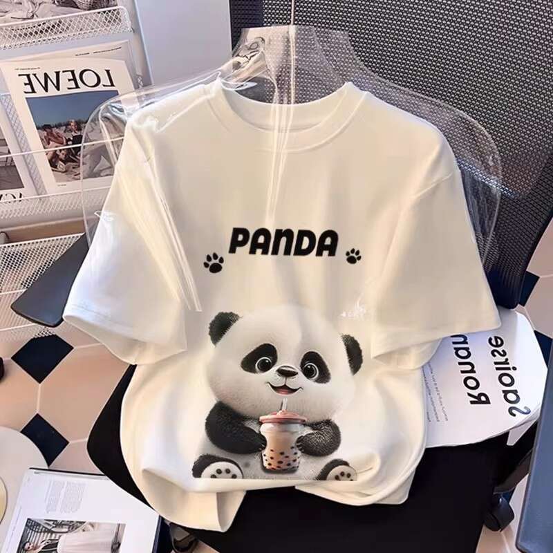 Panda Pure Cotton T-Shirt Short Women 2026 Summer New Fashion Stylish Loose Slimming Top Half Sleeve Tee