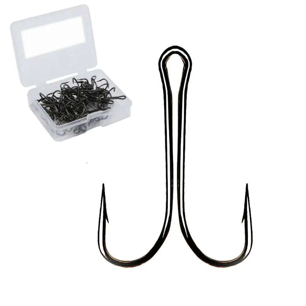 50pcs/box High Carbon Steel 5 Size Treble Barbed Fishhooks Super Sharp Double Hooks Sea Tackle Fishing Accessories Z260128