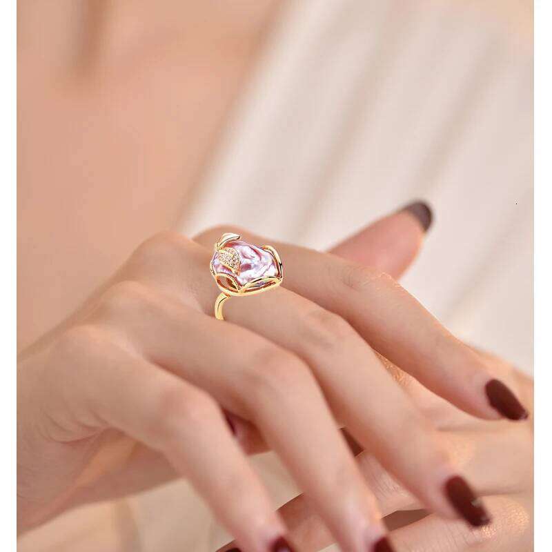 ZHBORUINI 2024 Baroque 100% Real Natural Freshwater Pearl 14K Gold Plating Women Jewelry Individual Ring Wholesale XJ260127