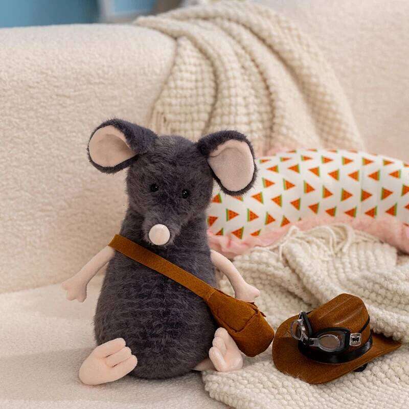 25cm Cute Cartoon Sad Plush Toy-Hat&Glasses Wearing Western Cowboy Mouse Birthday Gift for Kids Teens Animal Lovers Decor Y260128