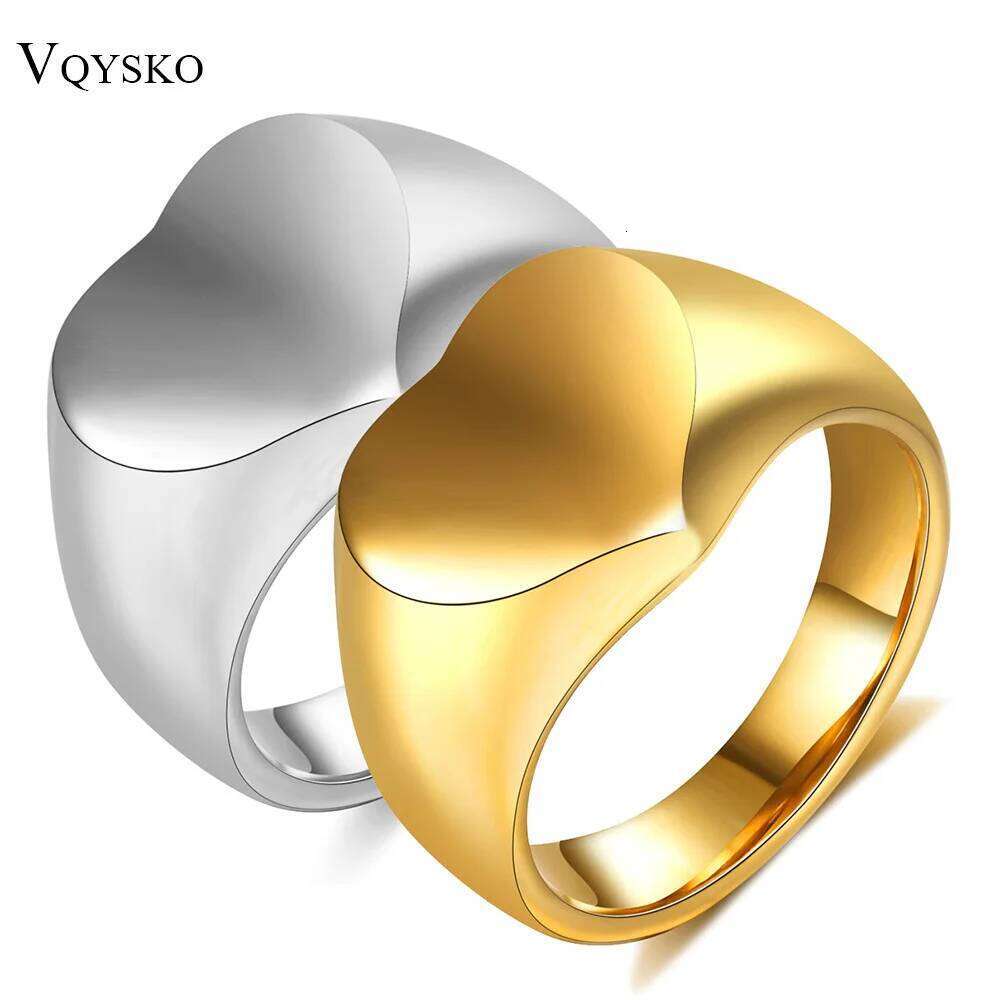 Romantic Heart Shaped Wedding Rings Stainless Steel Gold Color Fashion Jewelry for Women Men Ladies - Birthday Gift XJ260127