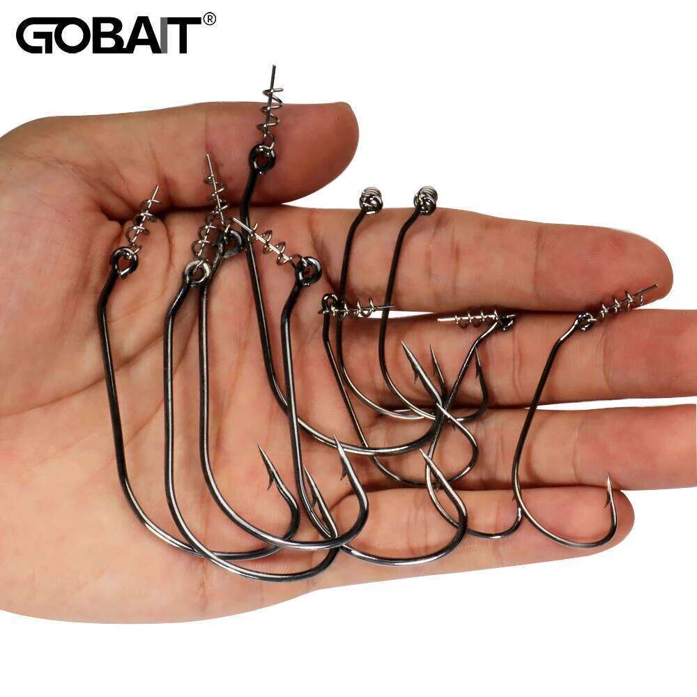 20PCS Screw Lock Hook 1# 9/0# Offset Worm Hooks with Spring Twist Pin Sharp Crank for Soft Lure Fishing Spring-lock Fishhook Z260128