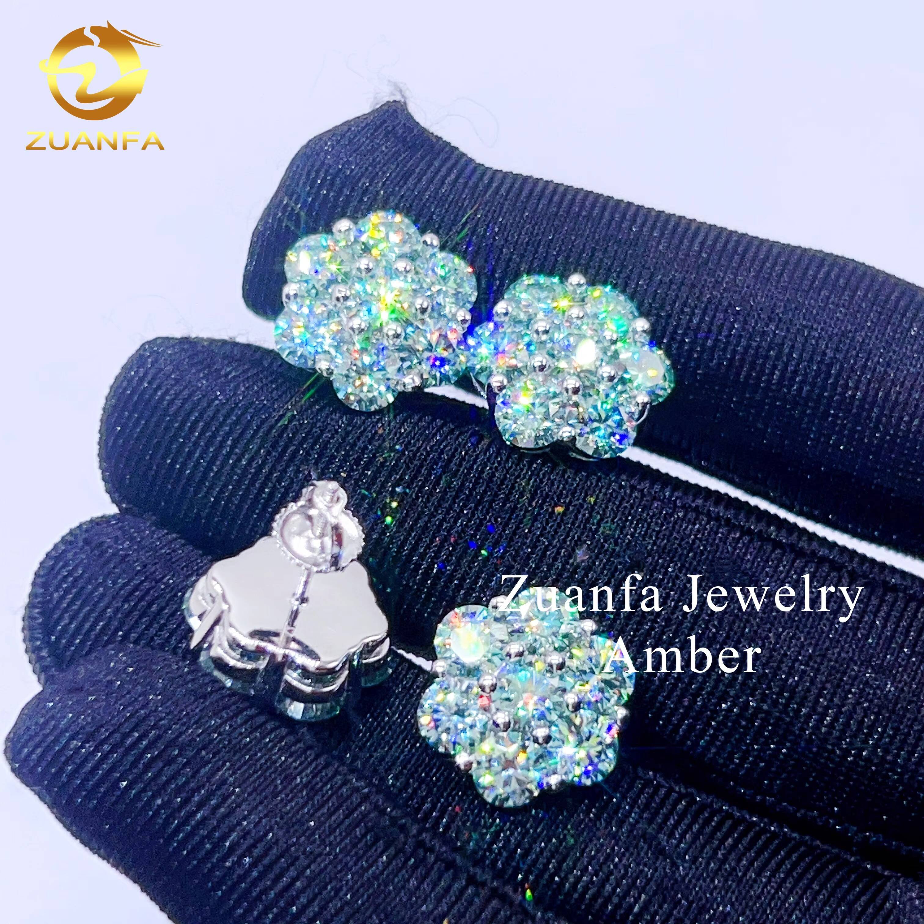Pass Diamond Tester Gra Certicaite Flower Design Blue Green Lab Diamond Hip Hop Moissanite Stud Earring
