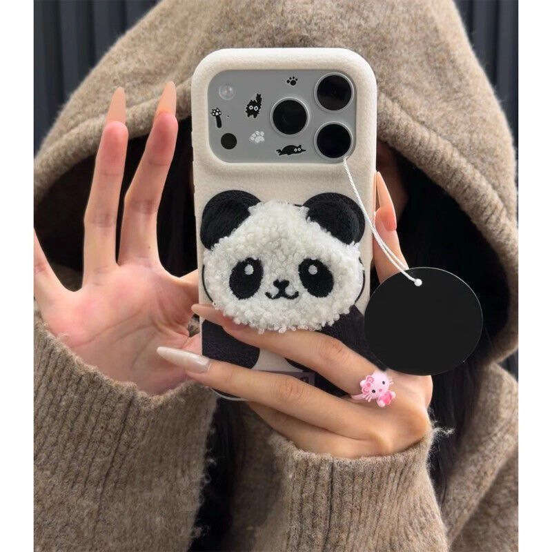 Autumn and Winter Panda Plush Case for Apple 17 Pro Max, iPhone 16/15/14 Full Protection Cover S260128