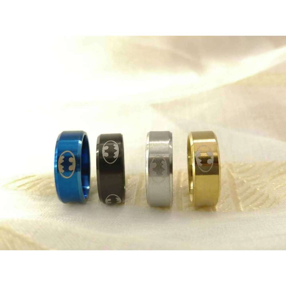 8mm Fashion Laser Logo Bat Rings Stainless Steel For Men Anti Stress Lucky Jewelry Gift Wholesale XJ260127