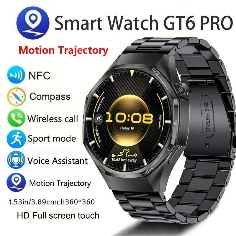 2025 New GT6 Pro Smart Watch HD AMOLED Screen NFC GPS Tracker Bluetooth Call Waterproof Sports Health Smartwatch Men Women X260128