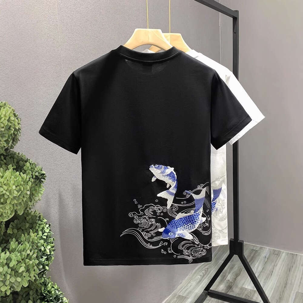 New Arrivals Trendy Chinese Style Embroidered Short T-Shirt Summer New Fashion Half Sleeve Round Neck Tee For Men Luanyun