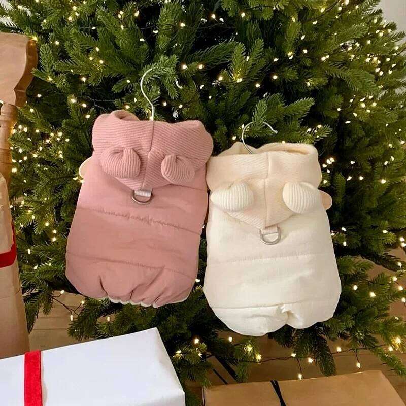 FAshion Winter Pet Down Jacket Dog Thickened Cotton Teddy Warm Hooded Clothes Puppy Plain-coloured Two-legged Coat XJ260127