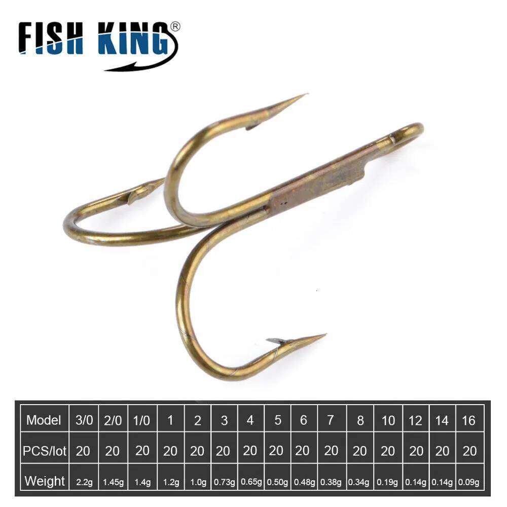 FISH KING 20pcs/Pack High Steel Carbon Lure Hook Treble Overturned Fishhooks Super Sharp Triple Round Hooks For Bass Z260128