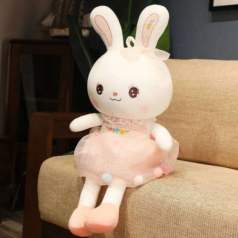 Cute skirt plush toy colorful soothing little white rabbit rag doll children's birthday gift Y260128