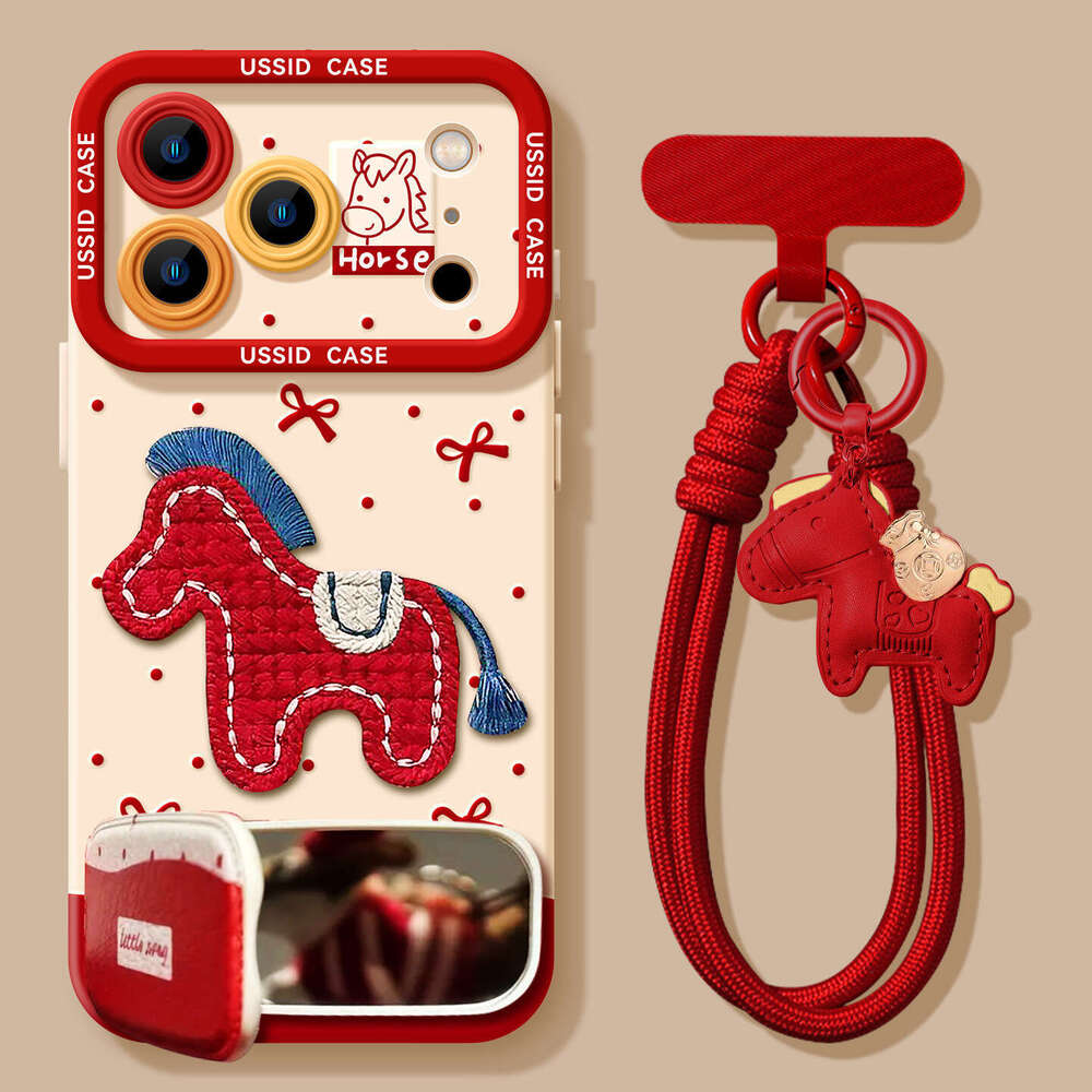 Embroidered 3D Pony for Apple 17pm New Year 16pro Red 15 Girls High Appearance 14 Soft Phone Case S260128