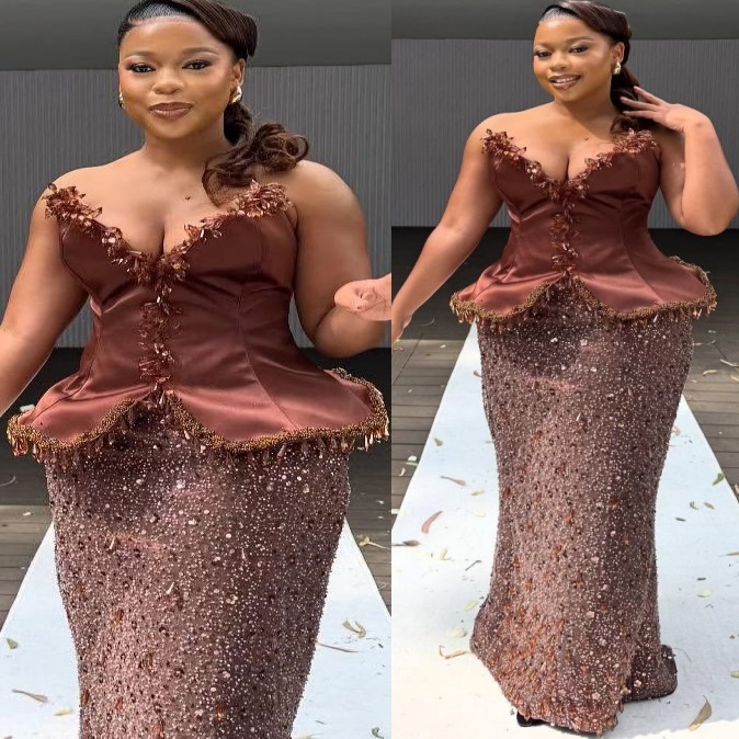 Aso Ebi Brown Sheath Prom Dresses 2026 Beaded Crystals Sweetheart Sequined Evening Formal Party Second Birthday Engagement Gowns Dress For Special Occ