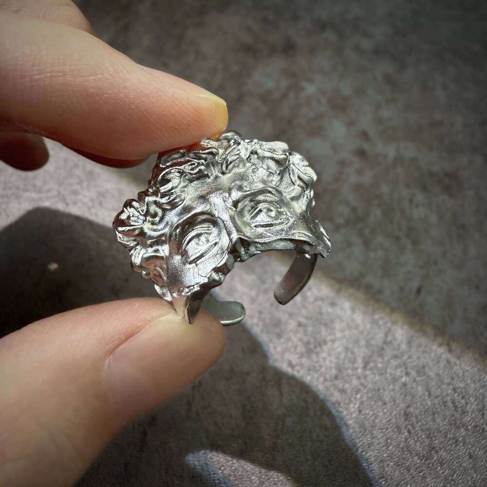 Retro Half Face David Adjustable Open Ring For Men Punk Gothic Edgy Copper Jewelry Unisex Accessories Renaissance Art Gift XJ260127