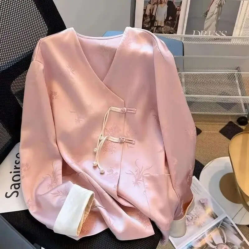 New Women's Shirt Spring Autumn Chinese Style V-Neck Temperament Ladies Blouse Design Sense Retro Lady Casual Tops DREAM RECALL