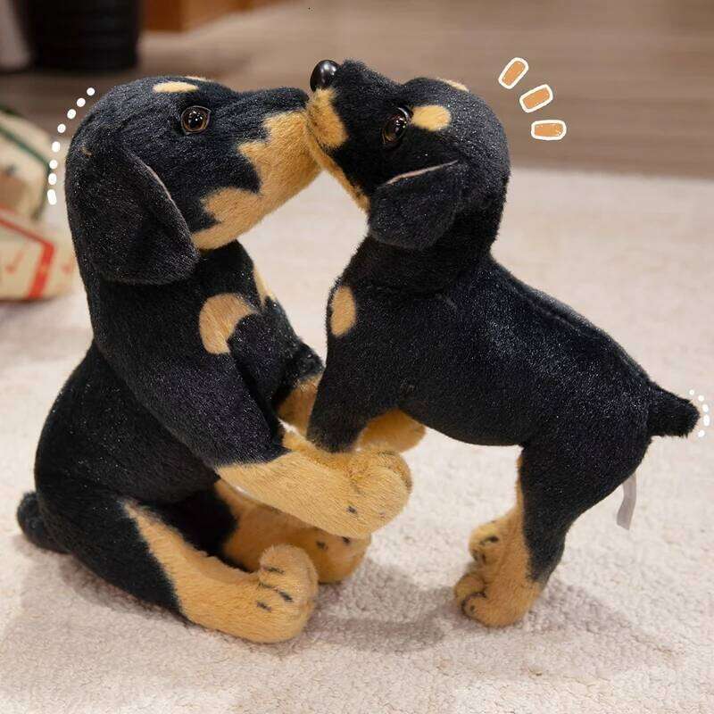 Rottweiler Simulated 3d Simulation Standing Black Dog Plush Stuffed Doberman Animal Super Realistic kid Christmas Halloween Gift Y260128