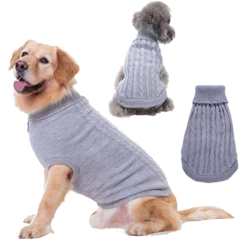 Pet supplies, clothing, pure color cable knit, high-neck pet sweater dog clothes autumn and winter style wholesale XJ260127