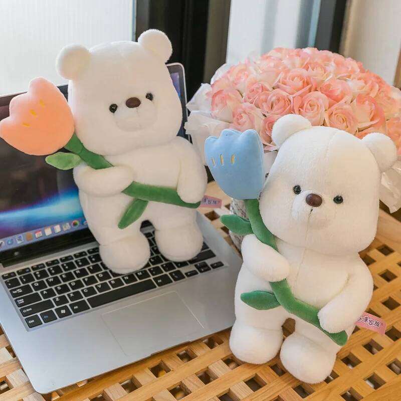 Tulip plush toys girls bed Valentine's Day sleep with teddy bear doll home decoration Y260128