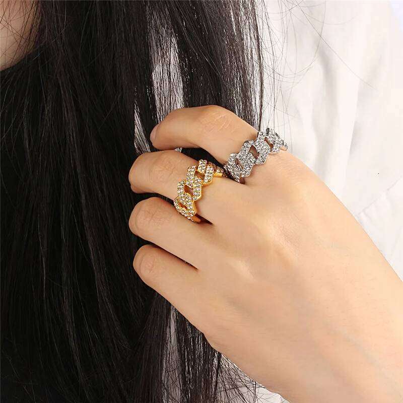 Iced Out Cuban Link Chain Ring for Men and Women, Gold Plated Bling, CZ Simulated Zircon, Hip Hop, Personalized Fashion XJ260127