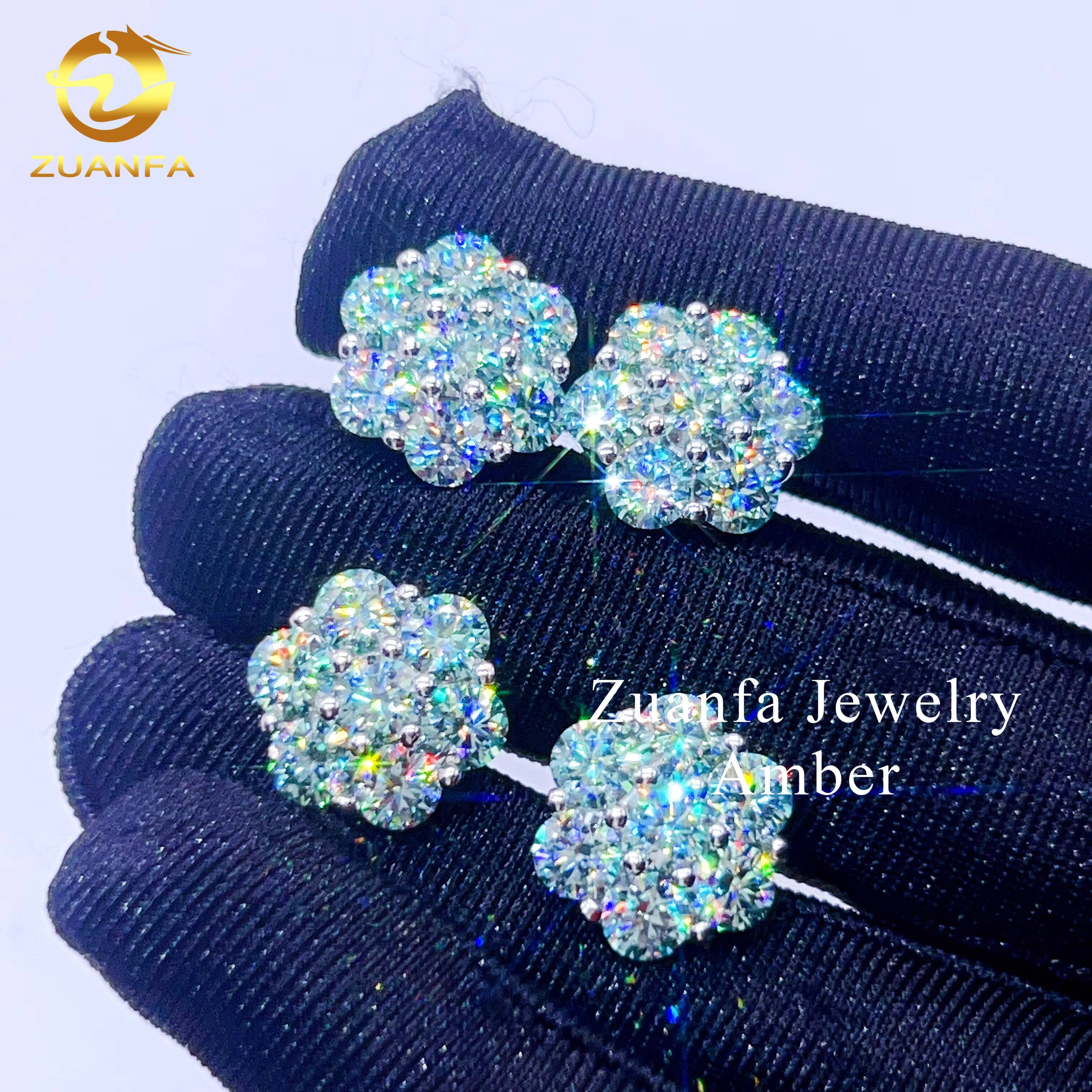 Pass Diamond Tester Gra Certicaite Flower Design Blue Green Lab Diamond Hip Hop Moissanite Stud Earring