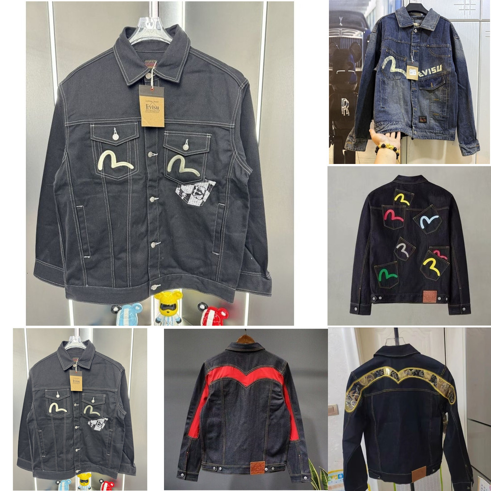 EVI Designer Men's Denim Jacket Fashion evisuly Embroidery Large M Print Trendy Versatile Short Jacket Y2k Vintage Denim Streetwear Brand Evi Denim jackets aa