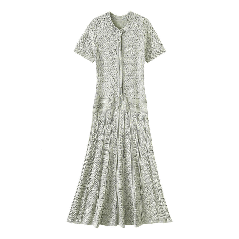 2026 Spring/Summer New Cutout Pattern Round Neck Single breasted Elegant Fashion Long Dress for Children