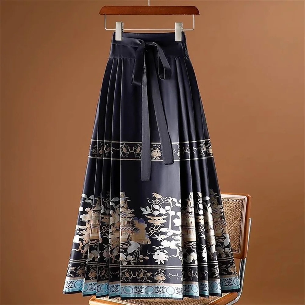 Chinese Style National style Horse-face Skirt Female High Waist Slim Joker Improved Hanfu Antique Plus Size A-line Skirt 260128