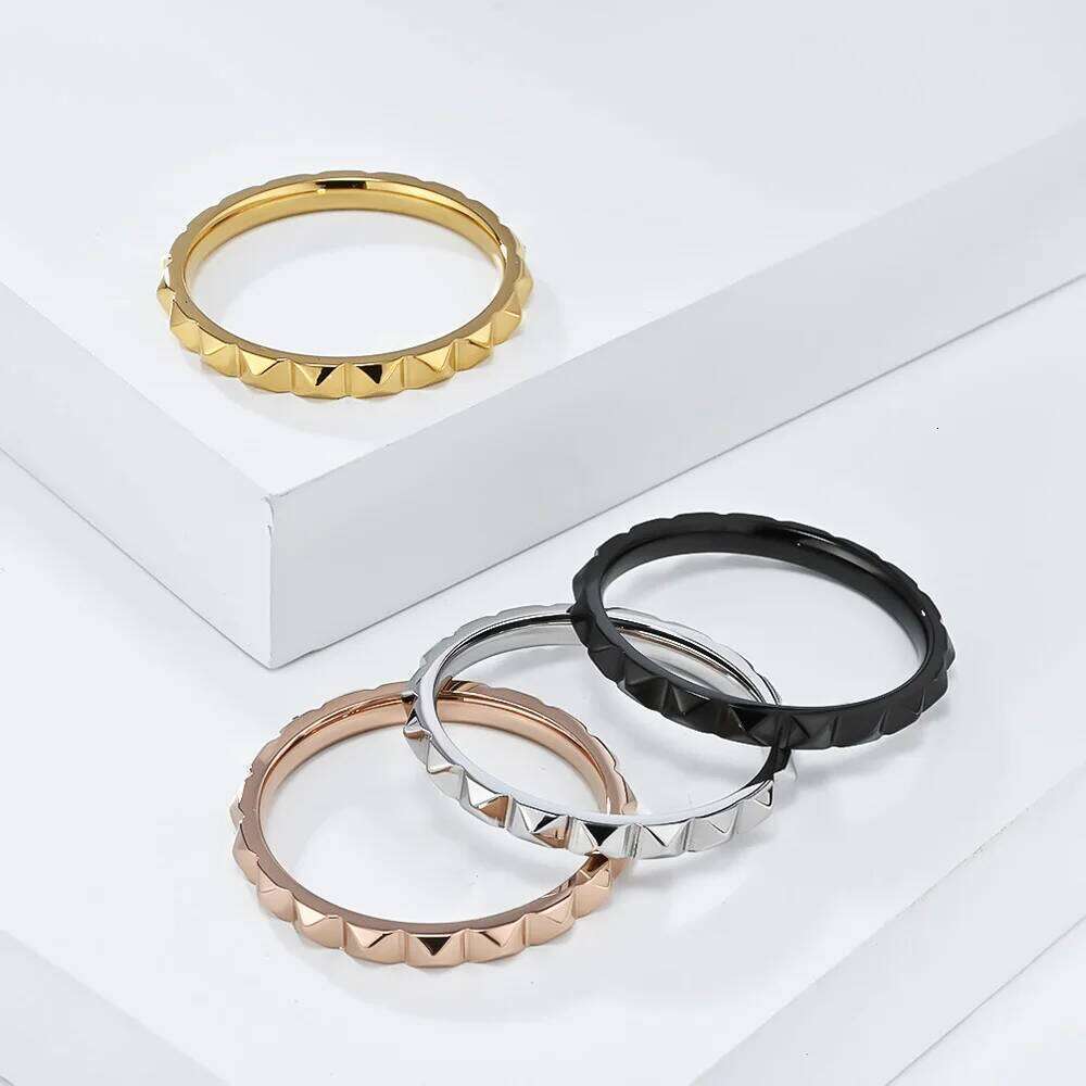 Titanium Steel Pyramid Grid Pinky Ring Matte Finish Geometric Jewelry Adjustable Stackable Commute Accessories Everyday Wear XJ260127