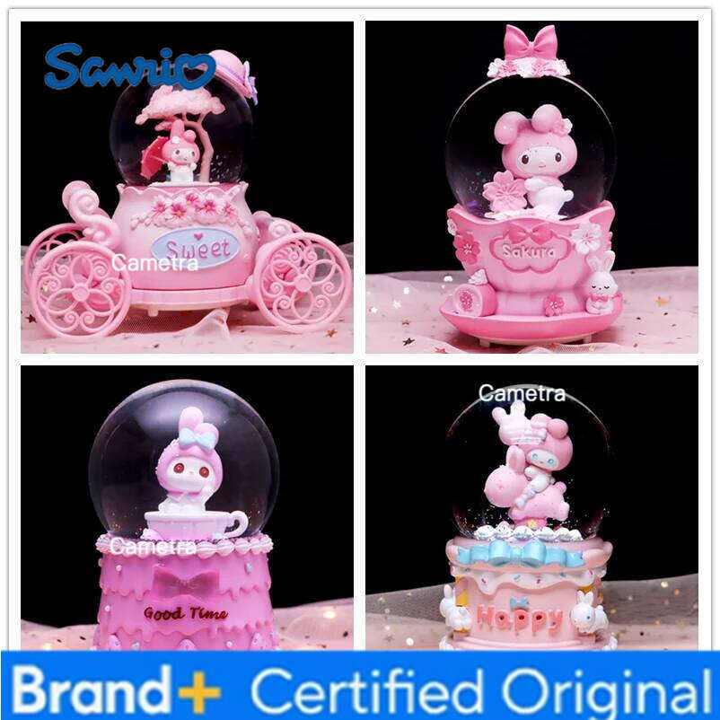 Sanrio Crystal Ball Cartoon Melody Lovers Birthady Gifts Glowing Snowflakes Music Box Home Decoration Desktop Ornament H260128