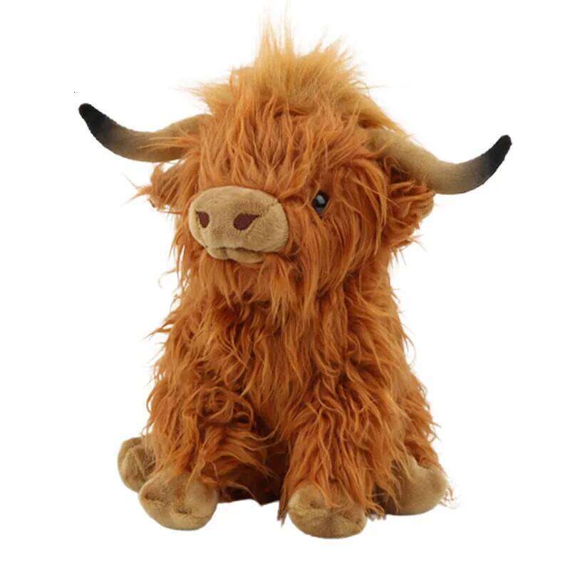 25cm Simulation Animal Doll Soft Stuffed Highland Cow Plush Kawaii Kids Baby Gift Toy Home Room Decor Y260128