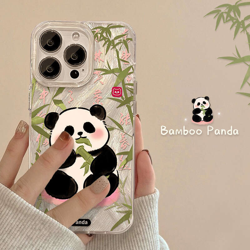 Compatible with Apple 15 Phone Case iPhone 14 PM Cute Bamboo Panda 13 Feather Gauze Laser 12 Chinese Style 11th Generation S260128