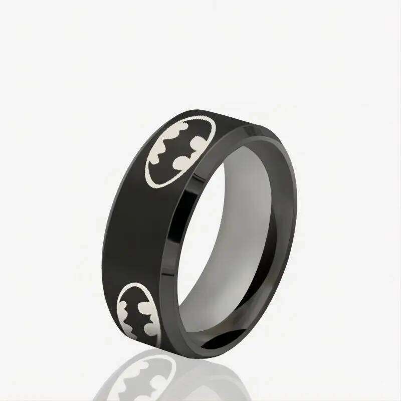 8mm Fashion Laser Logo Bat Rings Stainless Steel For Men Anti Stress Lucky Jewelry Gift Wholesale XJ260127