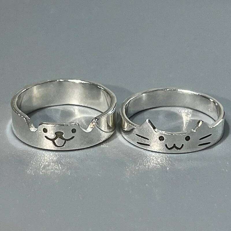 1/2pcs New Lovely Cat Dog Animal Ring for Couple Handmade Opening Adjustable Valentine's Day Rings Fashion Jewelry XJ260127