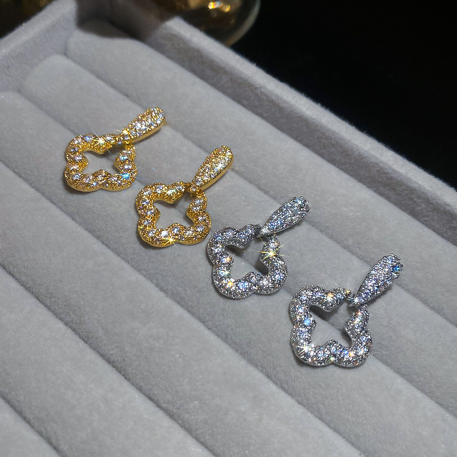 Real Gold Plated Silver Needle Zircon Flower Personality Fashion Niche Temperament Light Luxury High-end Earrings for Women - view 7
