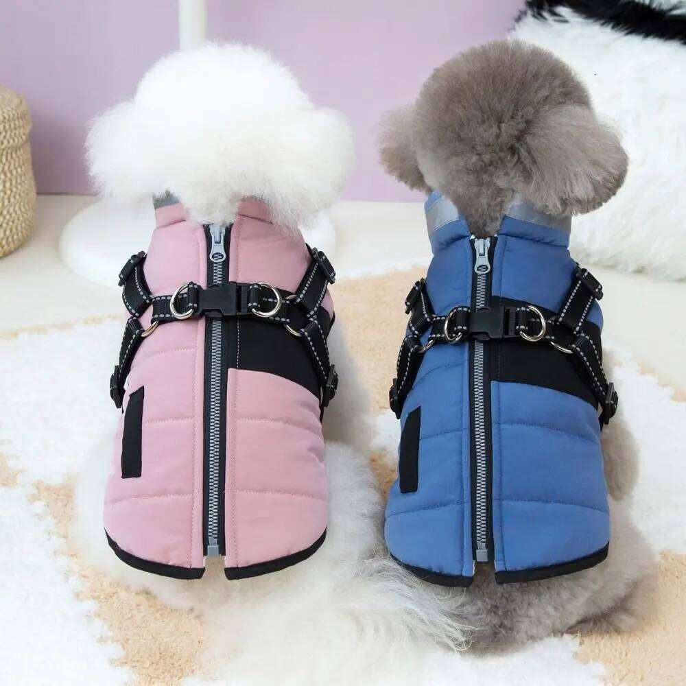 Adjustable Jacket Waterproof Warm Windproof Puppy Clothes Zipper with Harness Padded Reflective Dog Coat Cold Weather XJ260127