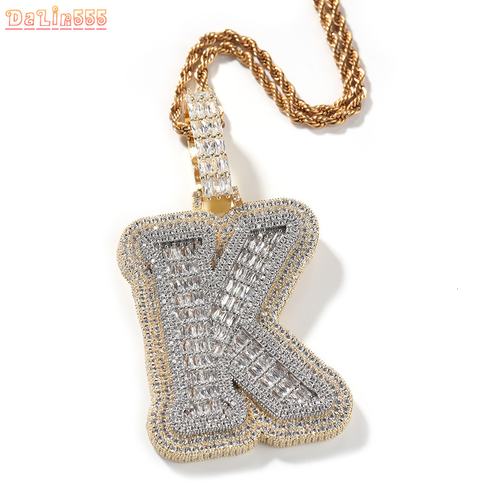 Luxury Mens Double Layer Initials Necklace Choker Baguette Diamond-Encrusted Customizable Hip Hop Rhodium Plating Rope vvs moissanite