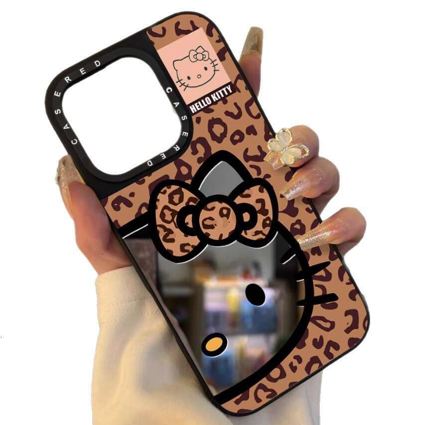 Suitable for iPhone 16/17 Pro Max Leopard Kitty 15 Phone Case Ins Apple 13 Makeup Mirror Bowknot S260128