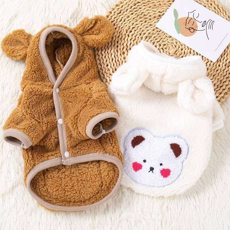 Fleece Winter Clothes Bear Print Puppy Thick Warm Hoodie Chihuahua Yorkie Jacket for Small Medium Dog Cat Coat Pet Aapparel XJ260127